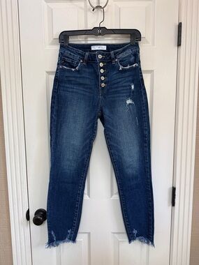 KanCan Dark Blue Ankle Crop Button-Fly Jeans